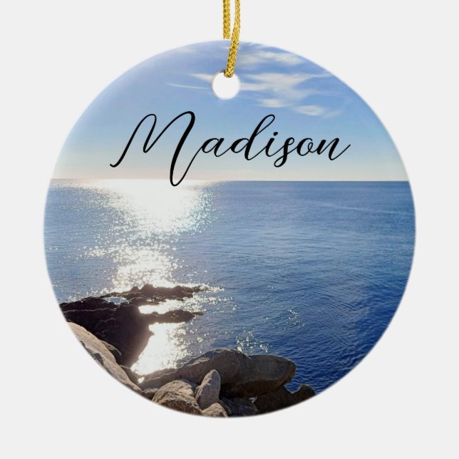 Adorno De Cerámica Nombre personalizado del océano azul esparcido (Frente)