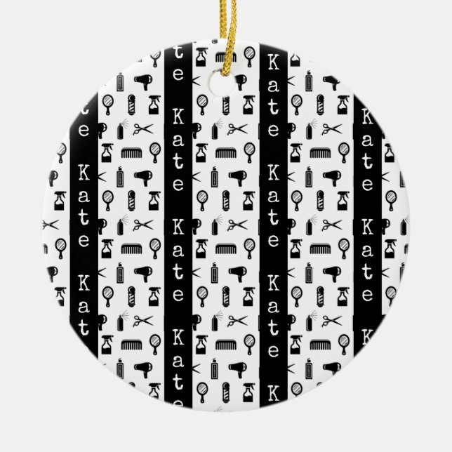 Adorno De Cerámica NOMBRE PERSONALIZADO DEL Patrón de peluquero de sa (Frente)