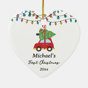 Adorno De Cerámica Nombre personalizado del primer árbol de coches de