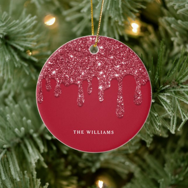 Adorno De Cerámica Nombre personalizado del Purpurina rojo Drip (Árbol)