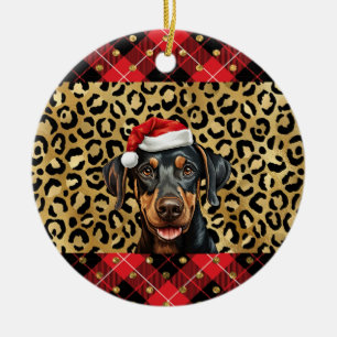 Adorno De Cerámica Nombre personalizado Doberman Pinscher perro Santa