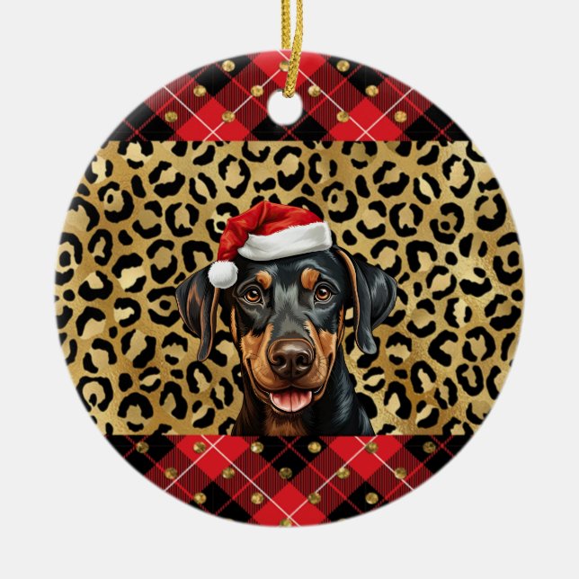 Adorno De Cerámica Nombre personalizado Doberman Pinscher perro Santa (Frente)