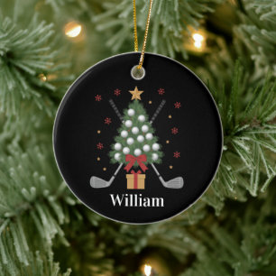 Adorno De Cerámica Nombre Personalizado Equipo de Golf de Navidad 