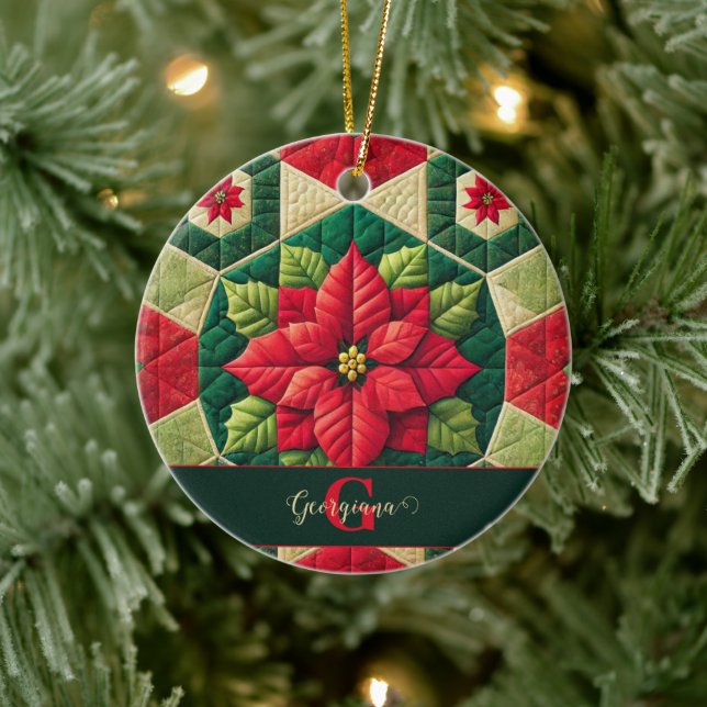 Adorno De Cerámica Nombre Personalizado Festividad Patchwork Floral P (Árbol)