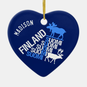 Adorno De Cerámica Nombre personalizado Finlandia Moose & Reindeer