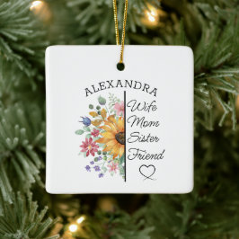 Adorno De Cerámica Nombre personalizado floral y texto esposa mamá he
