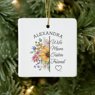 Adorno De Cerámica Nombre personalizado floral y texto esposa mamá he