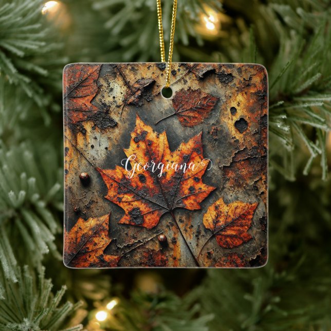 Adorno De Cerámica Nombre personalizado Grungy Hojas industriales oto (Árbol)