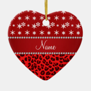 Adorno De Cerámica Nombre personalizado leopardo rojo copos de nieve