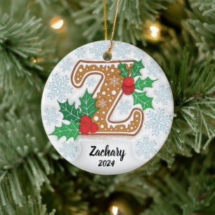 Adorno De Cerámica Nombre personalizado Letra Z Monograma Navidad