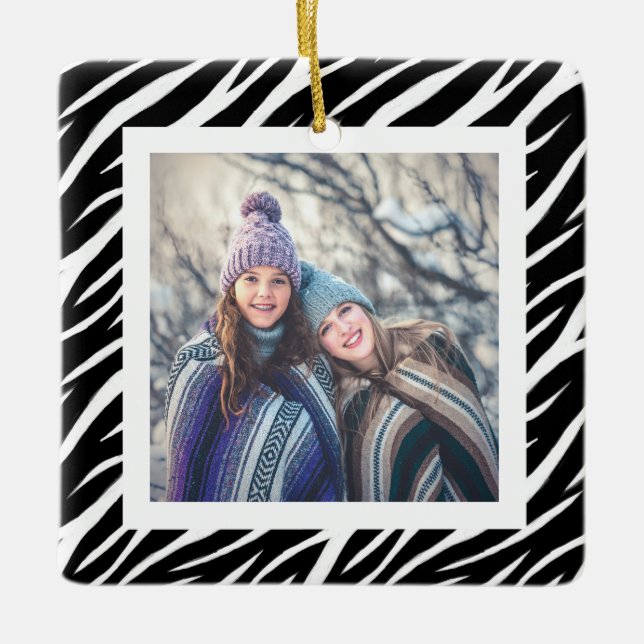 Adorno De Cerámica Nombre personalizado lindo foto Navidades de cebra (Anverso)