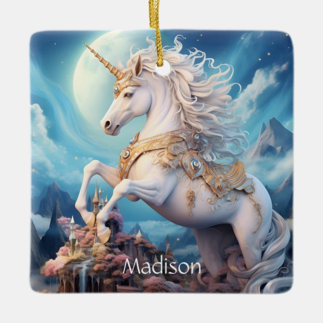 Adorno De Cerámica Nombre personalizado lindo unicornio (Anverso)