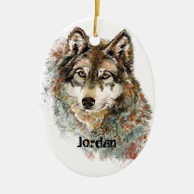 Adorno De Cerámica Nombre personalizado Lobo gris personalizado (Frente)