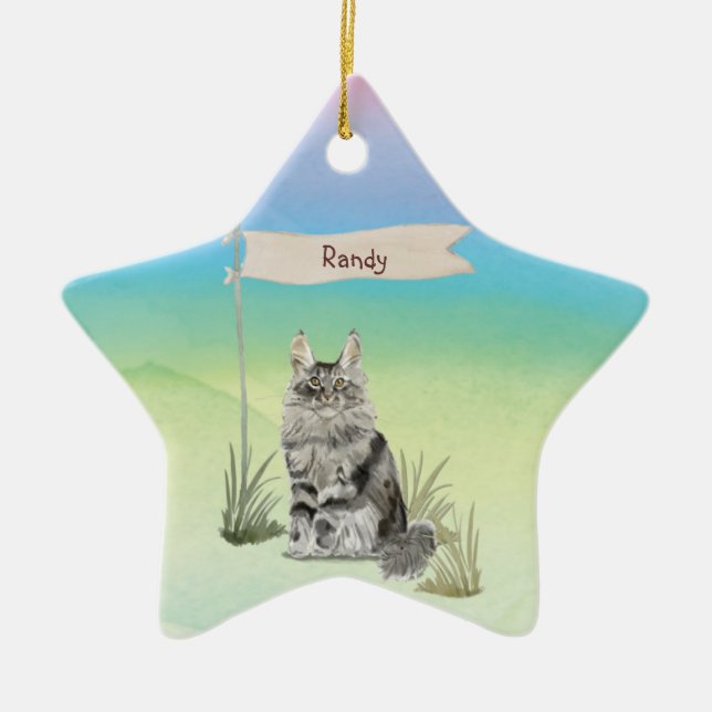 Adorno De Cerámica Nombre personalizado Maine Coon Cat Mascota (Frente)
