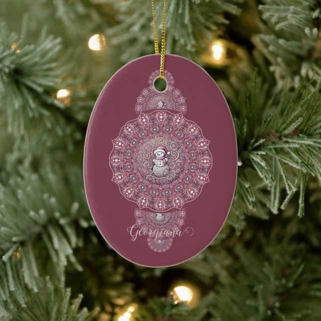 Adorno De Cerámica Nombre personalizado Mandala ornamental de Snowman (Árbol)