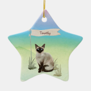 Adorno De Cerámica Nombre personalizado Mascota de gato siamés