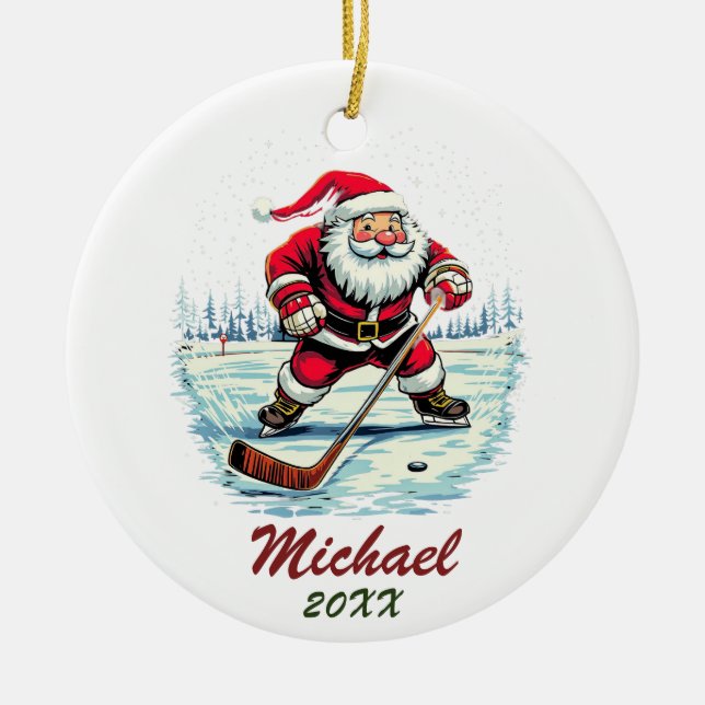 Adorno De Cerámica Nombre personalizado moderno de Santa Jugando Hock (Frente)