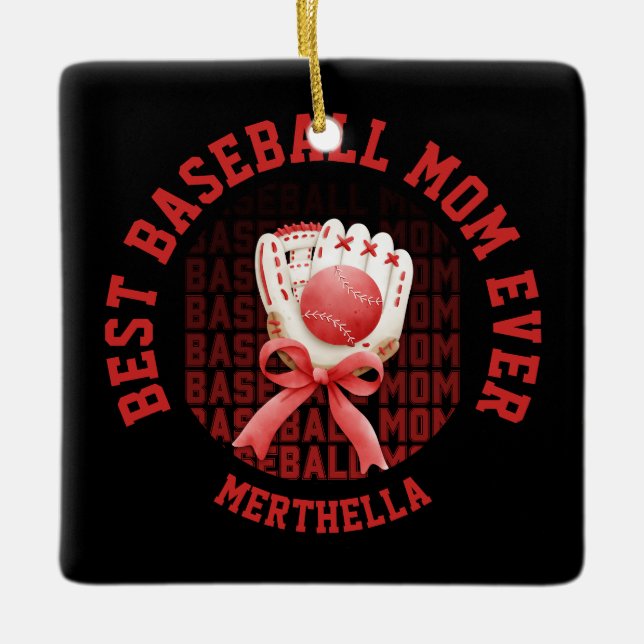 Adorno De Cerámica Nombre personalizado MOM de BASEBALL de diseño (Anverso)