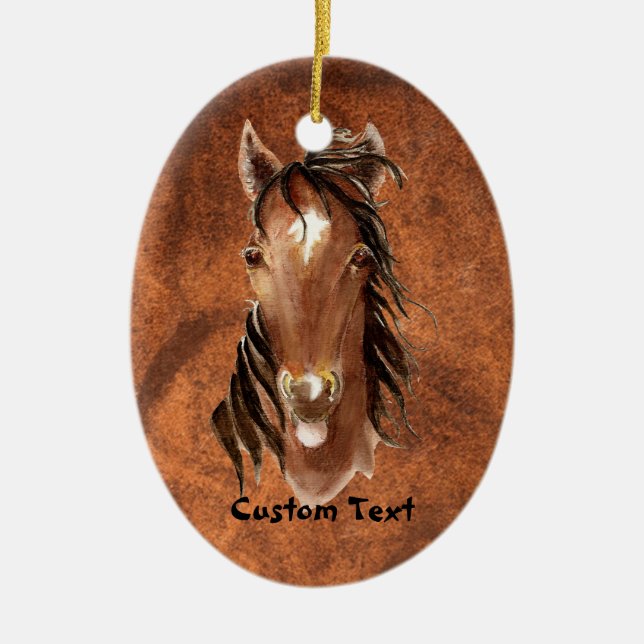 Adorno De Cerámica Nombre personalizado, monograma, caballo acuarela  (Frente)