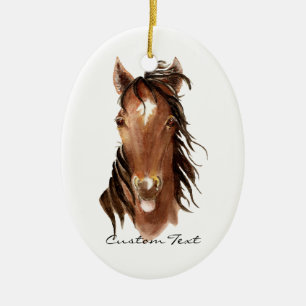 Adorno De Cerámica Nombre personalizado, monograma, caballo acuarela 