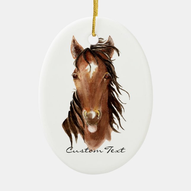 Adorno De Cerámica Nombre personalizado, monograma, caballo acuarela  (Frente)