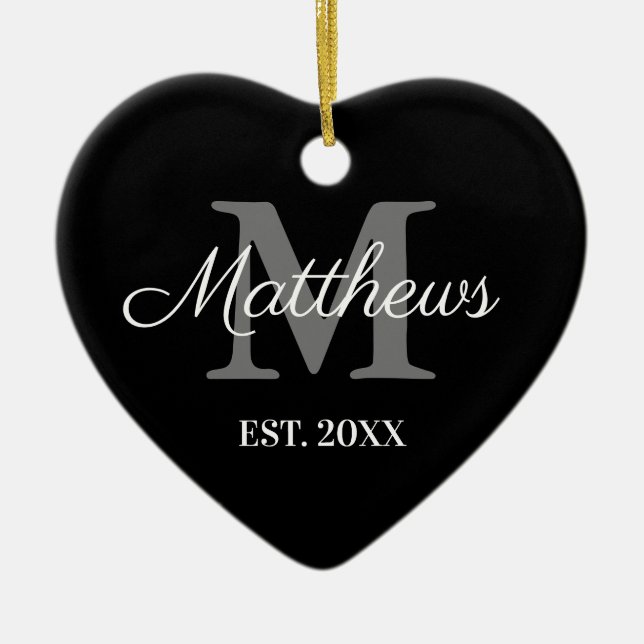 Adorno De Cerámica Nombre personalizado monograma Navidades en blanco (Frente)