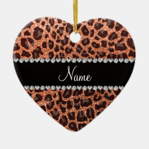 Adorno De Cerámica Nombre personalizado naranja pastel purpurina leop