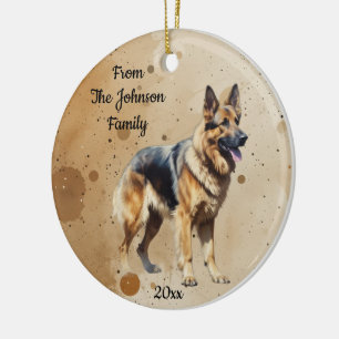 Adorno De Cerámica Nombre personalizado, Navidad fechada Pastor Alemá