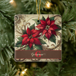 Adorno De Cerámica Nombre personalizado Navidades Art Nouveau Poinset