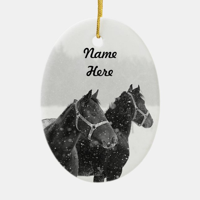 Adorno De Cerámica Nombre personalizado Navidades de fotos de caballo (Frente)