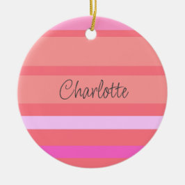 Adorno De Cerámica Nombre personalizado Navidades de franjas rosadas