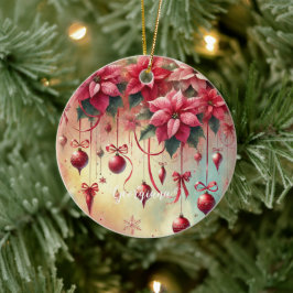 Adorno De Cerámica Nombre personalizado Navidades de Poinsettia sensa