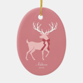 Adorno De Cerámica Nombre personalizado Navidades de renos rosados el