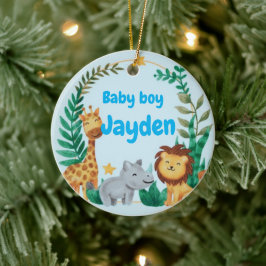 Adorno De Cerámica Nombre personalizado niño azul niño niño safari an