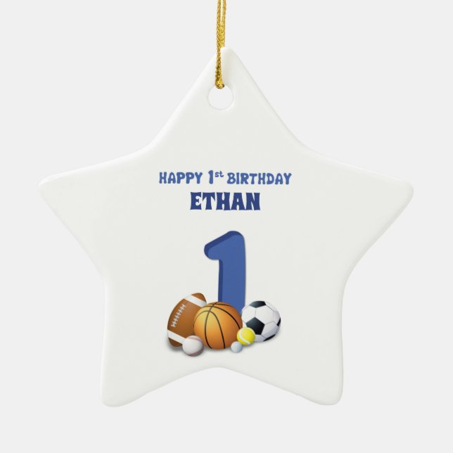 Adorno De Cerámica Nombre Personalizado Niño Primer Cumpleaños Bolas  (Frente)