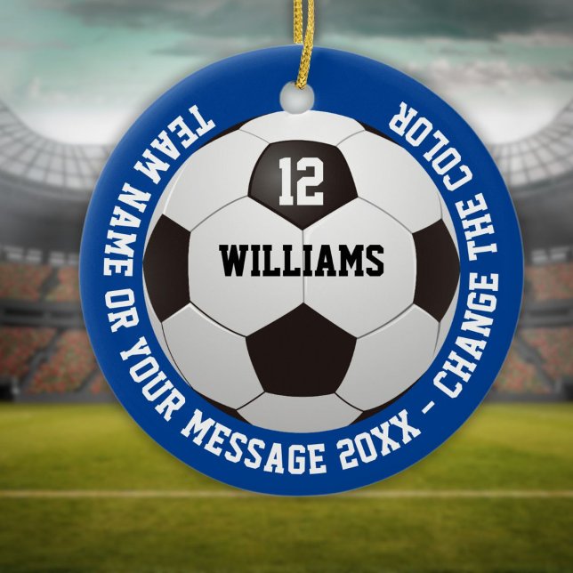 Adorno De Cerámica Nombre personalizado número de equipo nombre bola  (Custom Name Number Team Name Soccer Ball Ceramic Ornament)