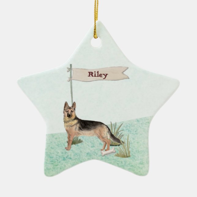Adorno De Cerámica Nombre personalizado Pastor Mascota alemán Perro (Frente)
