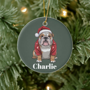 Adorno De Cerámica Nombre Personalizado Perro Bulldog Inglés Navidad 