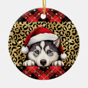 Adorno De Cerámica Nombre personalizado Perro Husky Siberiano Santa h