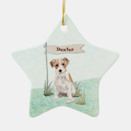 Adorno De Cerámica Nombre personalizado perro Jack Russell de pelo du