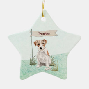 Adorno De Cerámica Nombre personalizado perro Jack Russell de pelo du