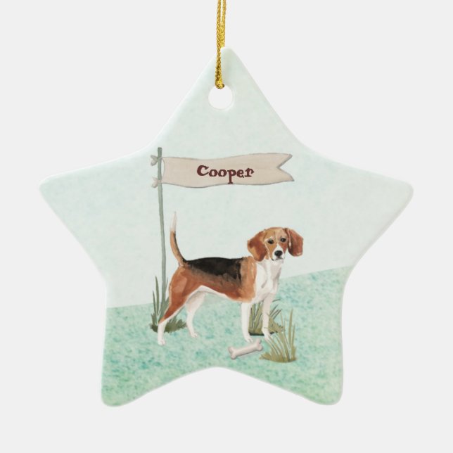 Adorno De Cerámica Nombre personalizado Perro Mascota Beagle (Frente)