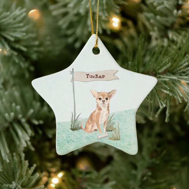 Adorno De Cerámica Nombre personalizado Perro Mascota Chihuahua (Árbol)