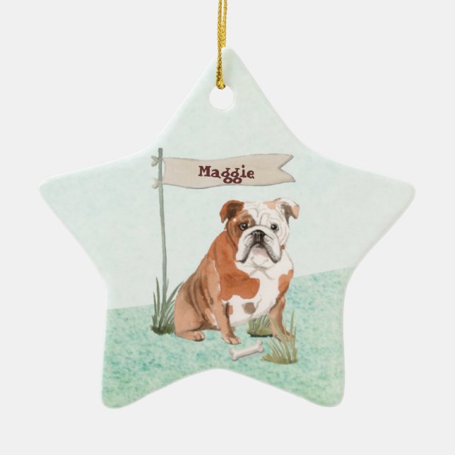 Adorno De Cerámica Nombre personalizado Perro Mascota de Bulldog ingl (Frente)