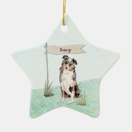 Adorno De Cerámica Nombre personalizado Perro Mascota pastor australi