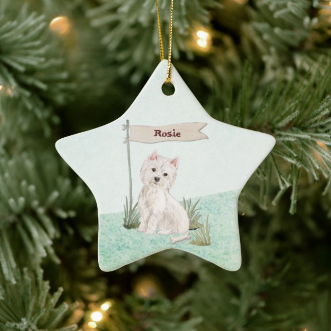 Adorno De Cerámica Nombre personalizado Perro Mascota Westie (Árbol)