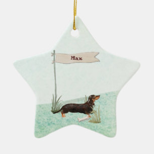 Adorno De Cerámica Nombre personalizado perro negro y Mascota de Tan 