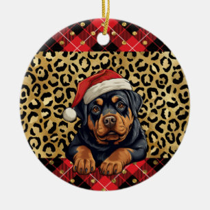 Adorno De Cerámica Nombre personalizado Perro Rottweiler Santa hat Bu
