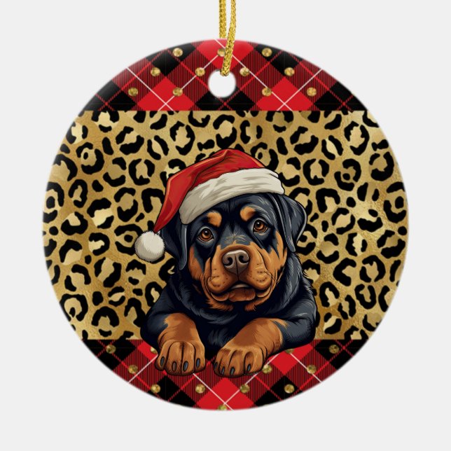 Adorno De Cerámica Nombre personalizado Perro Rottweiler Santa hat Bu (Frente)