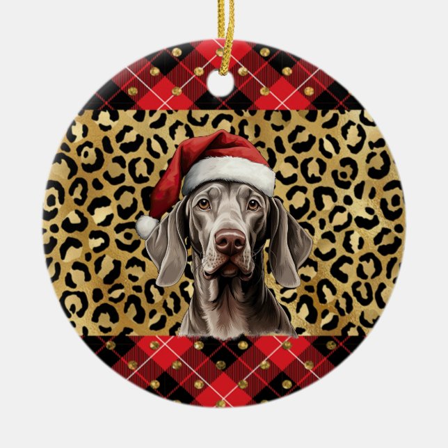 Adorno De Cerámica Nombre personalizado Perro Weimaraner Santa hat Bu (Frente)